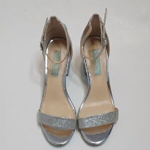 Betsey Johnson Miri Silver Glitter Ankle Strap Sandal